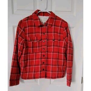 Lucky Brand Jacket Women's Size XS  Red Plaid Sherpa Lined Shacket Slash Pockets